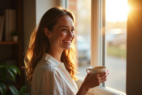 Un message enchanteur illuminant son visage : les secrets d’un bonjour matinal inoubliable